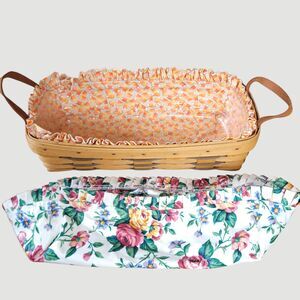 Longaberger Bread Basket 2 Liners Candy Corn and Floral With Protector- Cracked